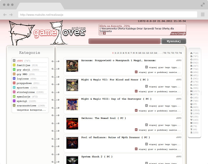 Serwis Informacyjny - GameOver - Baza Danych (I Archiwum)