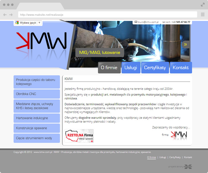 KMW - Produkcja, obróbka metali i tworzyw dla przemysłu