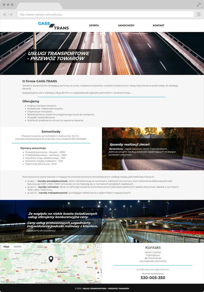 Sample website design - transport